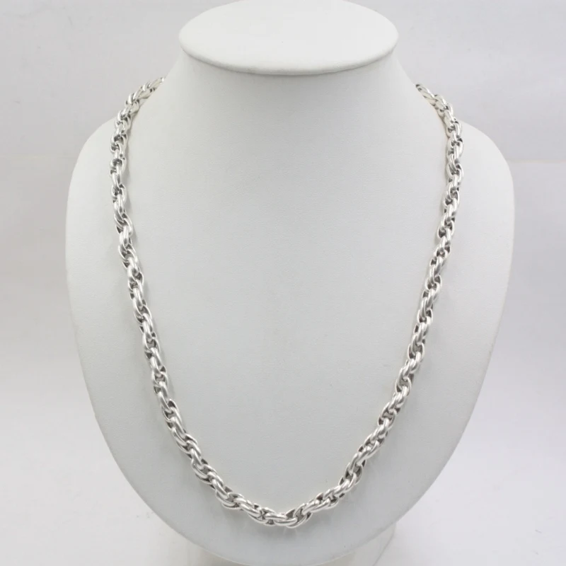 Solid Sterling S925 Silver Necklace Men Luck Twist Singapore Chain Link Necklace 22inches 6mmW 57.8g