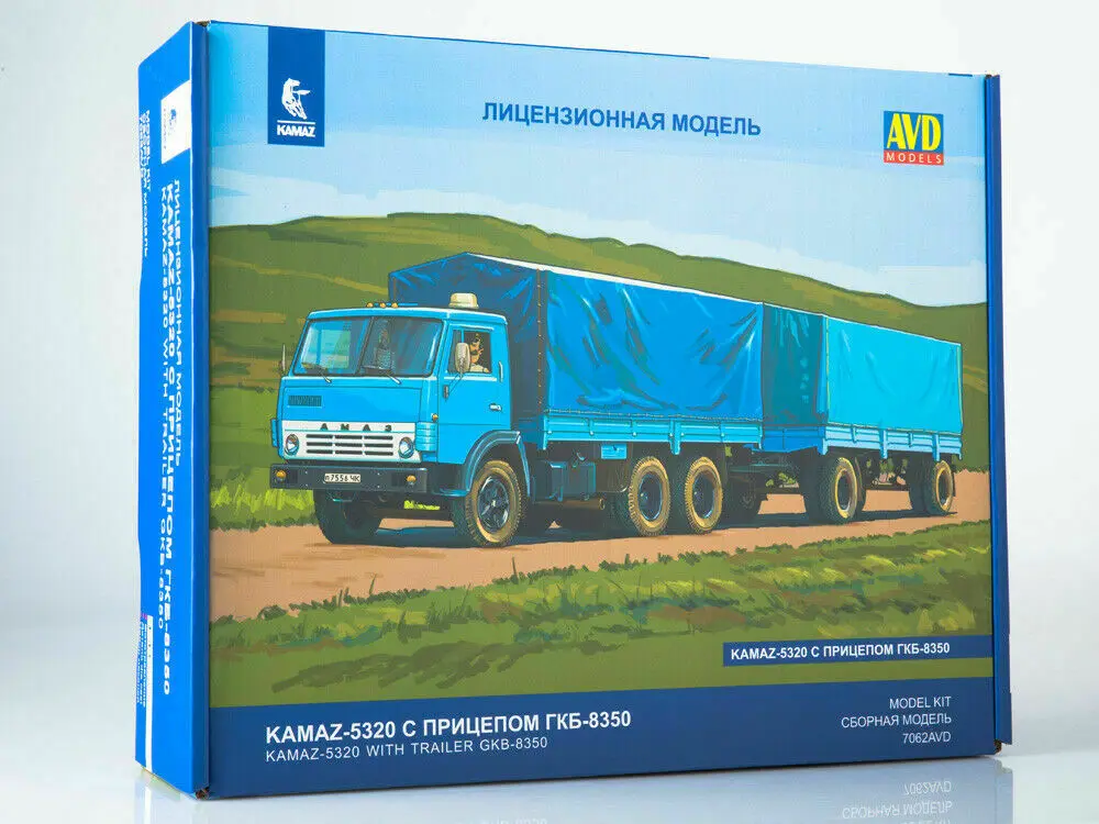 New AVD Models 1/43 Scale KAMAZ 5320 With Trailer GKB 8350 USSR Truck Unassembled 7062AVD diecast Kit Toys for collection