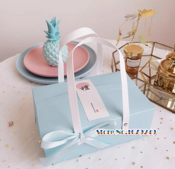 

Blue paper Box with handle, Mooncake biscuit Candy Box,Party Wedding Favors giveaway Gift Boxes 50pcs/lot