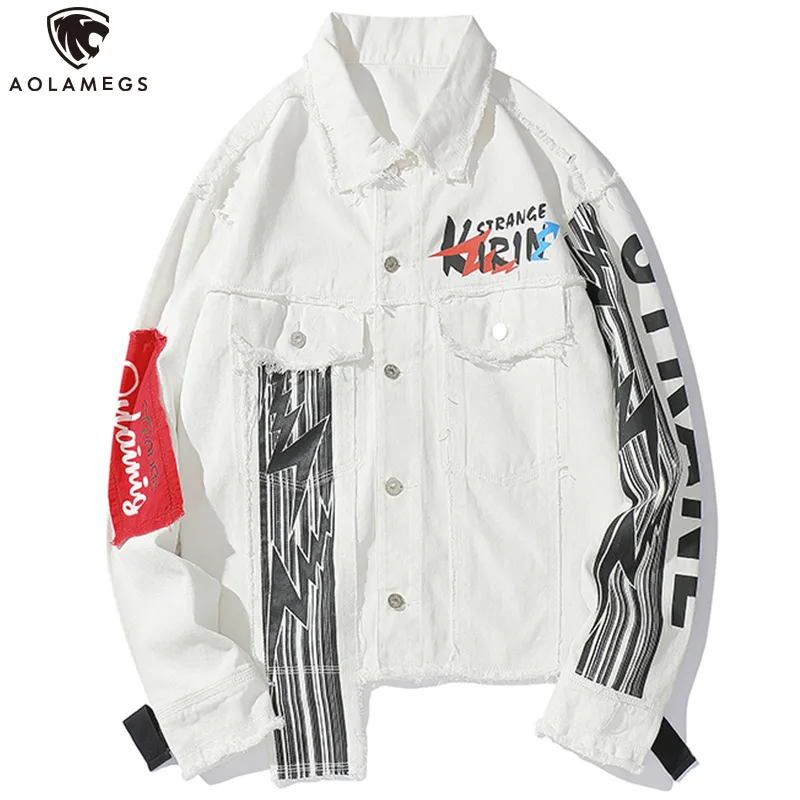 

Aolamegs Jackets Men Funny Letter Print Coat Patchwork Hip Hop High Street Style Advanced Casual Fashion Lover Streetwear Autumn