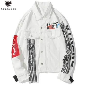 

Aolamegs Jackets Men Funny Letter Print Coat Patchwork Hip Hop High Street Style Advanced Casual Fashion Lover Streetwear Autumn