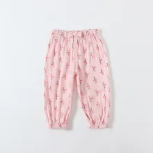 Idea2019 Детские противомоскитные штаны Лето г. Новые стильные тонкие брюки для девочек хлопковые льняные штаны-фонарики эластичная 9161