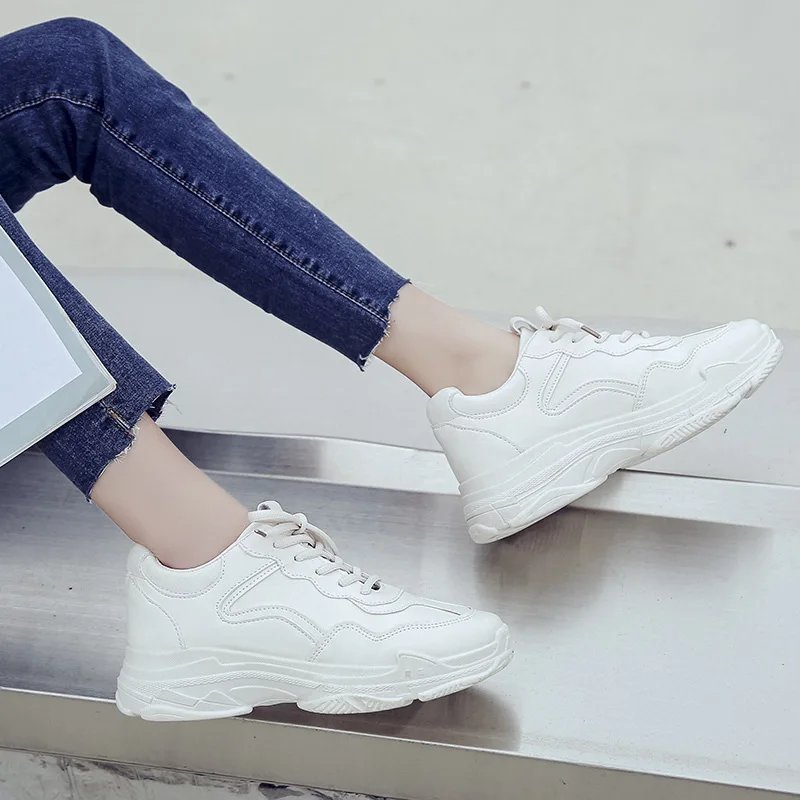 Goede Sneakers Vrouwen Lente Herfst Nieuwe Vrouwen Schoenen Flats Platform Schoenen Pu Leer Mode Toevallige Cross gebonden Zapatos De Mujer 2020
