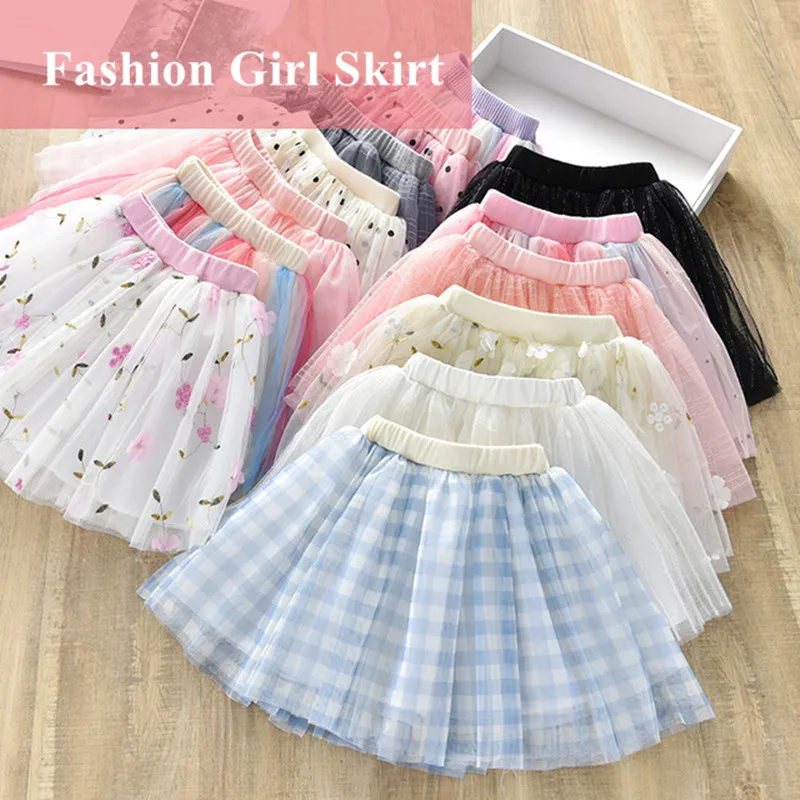 

1-6Y Cute Tutu Skirt for Girl Summer Children Floral Plaid Skirts Kids Pink faldas Dance Party jupe Soft Mini Tulle Skirt Girls
