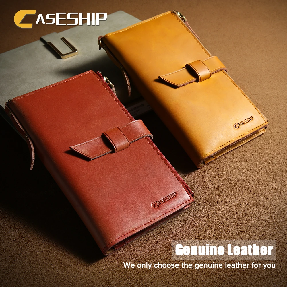 

CASESHIP 5.8" Luxury Genuine Leather Wallet Case For iPhone 6/6S/7/8 Plus X Cases Double Zipper Phone Bag Pouch Holster Handbag