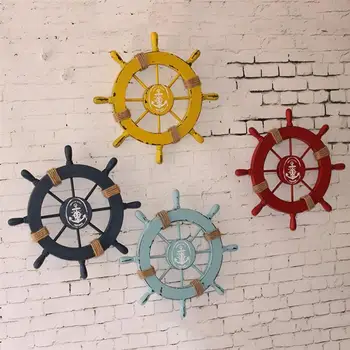 

Mediterranean Nautical Wooden Boat Ship Wheel Helm Home Wall Party Decoration (Dark Blue)