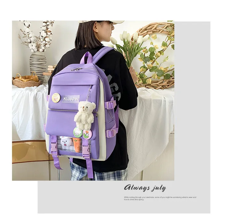 4 Pcs Sets women backpack Purple Colour Children's School Backpack Kawaii Backpack Bookbag School Bags for Teenage Girls Mochila