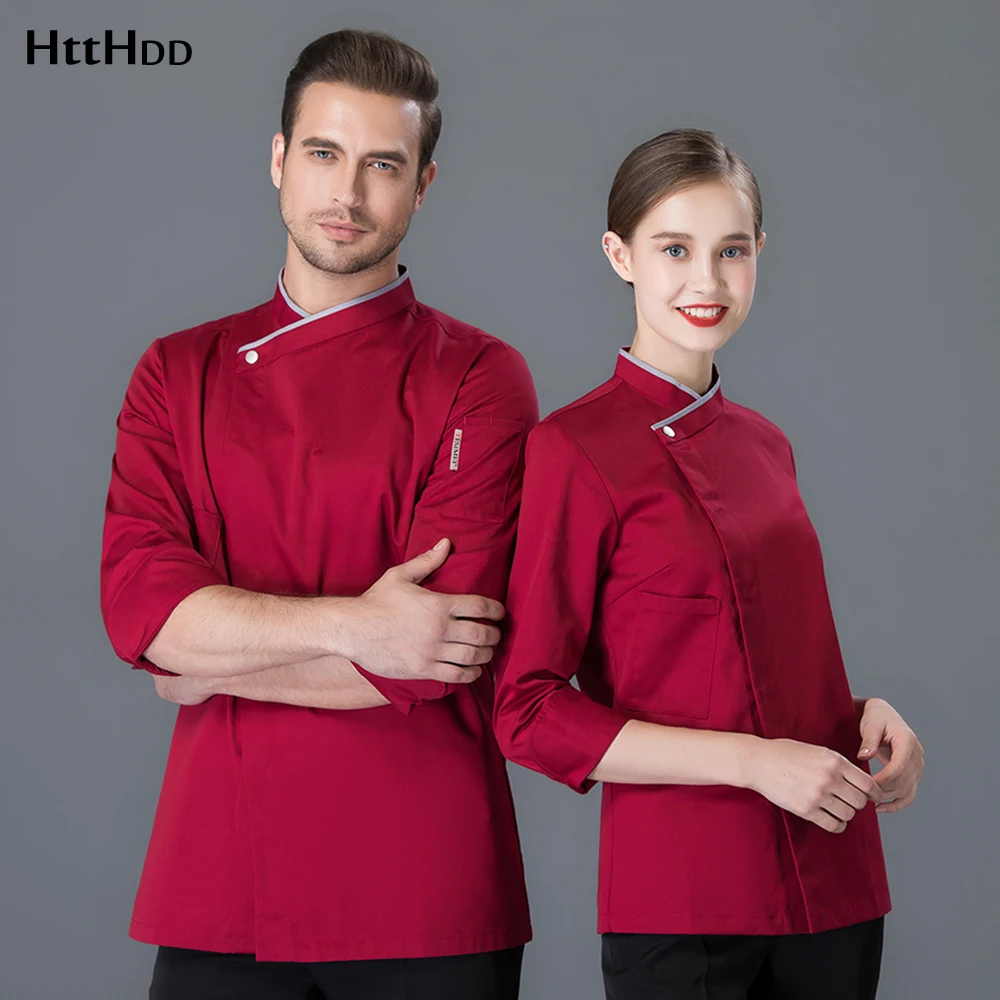 

custom High quality Unisex chef overalls restaurant cooking polyester cotton breathable uniform chef long sleeve fashion jacket