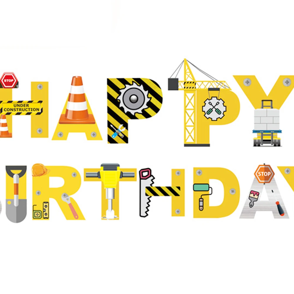 Kids Happy Birthday Banner Construction Project Themed Banner