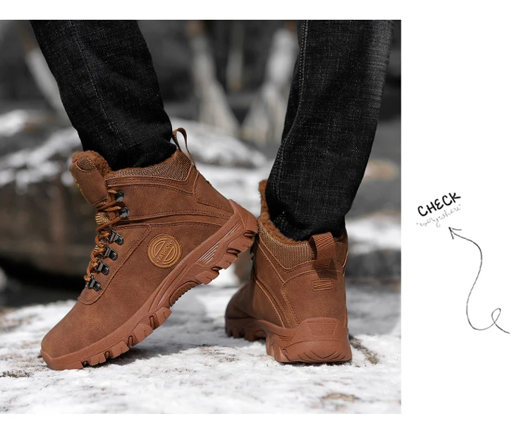 Мужские сапоги Зимние Теплые ботильоны, обувь с мехом внутри, Для мужчин короткие ботинки до щиколотки, Для мужчин с защитой от снега, обувь размера плюс Лидер продаж