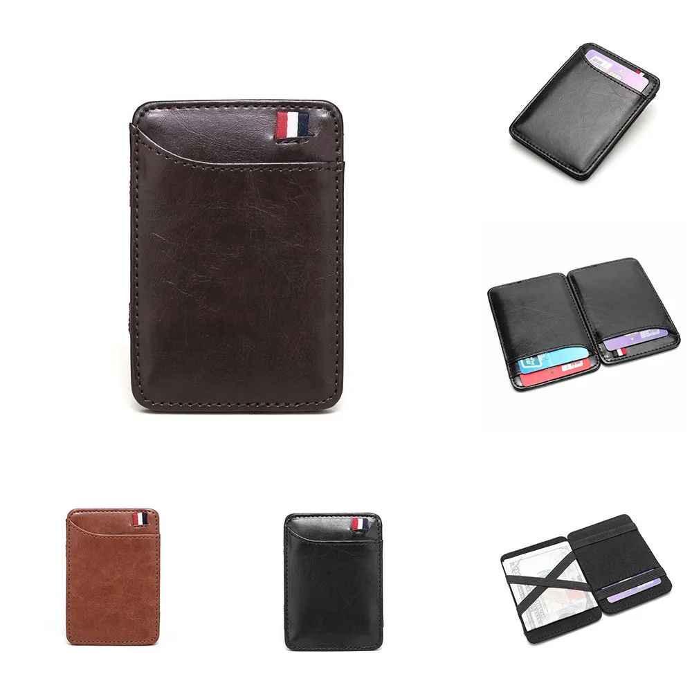 New Fashion Slim Men's Leather Magic Wallet Credit Card Holder Women Small Cash Clip Bilfold Man Clamps For Money Coin Bag | Багаж и
