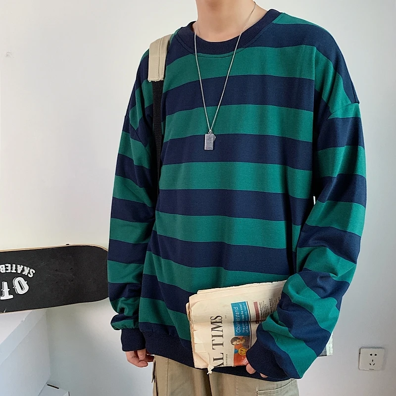 Blackish green Men's 13 Color Full High-quality Coats Stripe Printing Hoodies Mens Cotton Clothes Pullover Casual Loose Sweatshirts Size M-5XL - Color: Blackish green