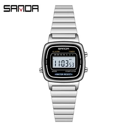 SANDA Unisex LED Digital Sport Watch - Waterproof with Stopwatch and Minimalist Design (Silver)