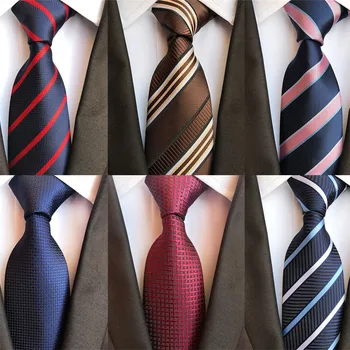 

2020 New Classy Striped Check Design Silk Ties for Men Wedding Necktie Navy Blue Red Gold Grey Black Mens Business Neck Tie A085