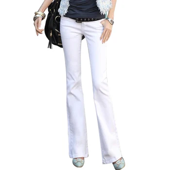 

Women's White Jeans Plus Large Size Female Black Slim Cotton Stretch Flare Jeans Pure Color Washed Trousers XS 4XL