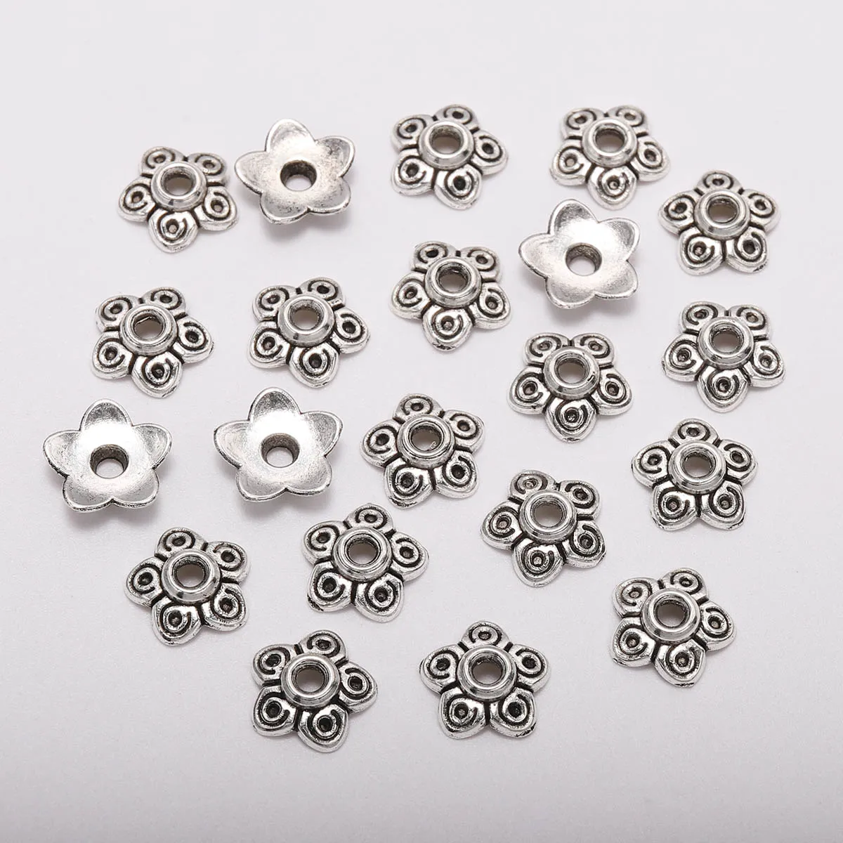 

Тибетский античный цветок, 50 шт./лот, 10 мм, 5 лепестков, свободные тонкие торусные колпачки для рукоделия, аксессуары для рукоделия