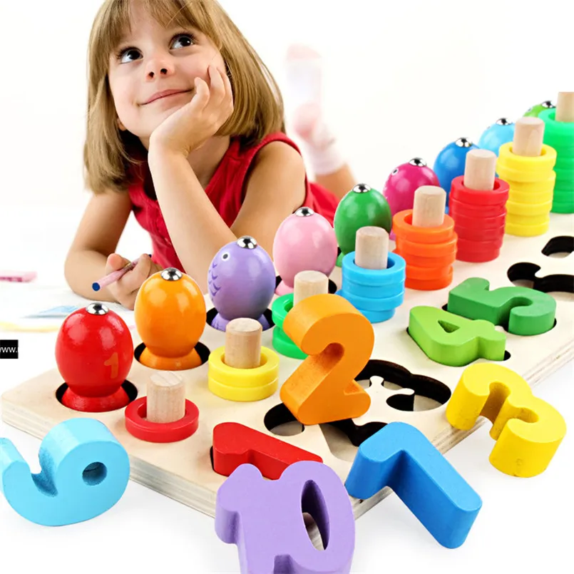 

3 in 1 Preschool Wooden Montessori Toys Magnetic Fishing Game Count Geometric Shape Cognition Match Baby Education Math Toy Gift