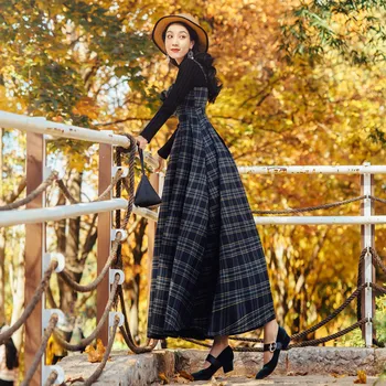 

Retro Style Dress Academy Art Model Butterfly Knot Belt Skirt with Sweater Two-piece Set