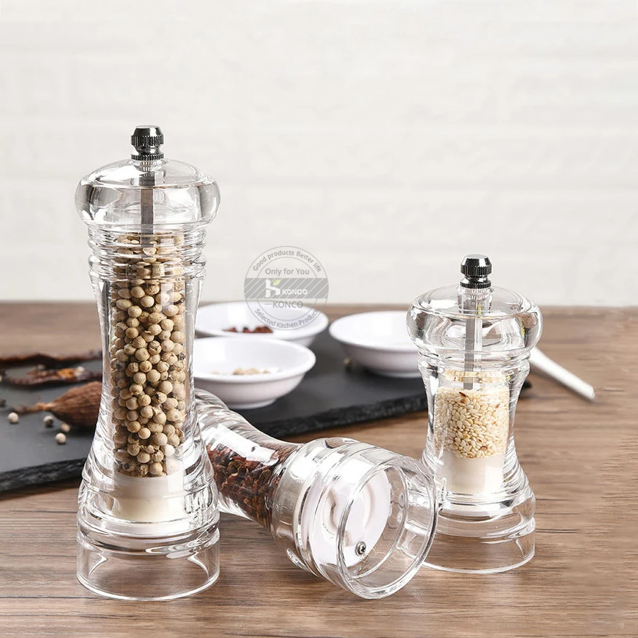 Salt and Pepper Grinder Set Acrylic Tall Body Manual Spices Mills Sea Salt  Peppercorns kitchen Accessories - AliExpress