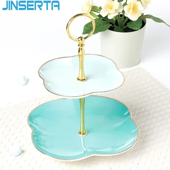 

JINSERTA 2-layer Ceramic Storage Tray Dessert Fruit Cake Candy Snack Plate Jewelry Display Plate Luxury Home Desktop Decor Tray