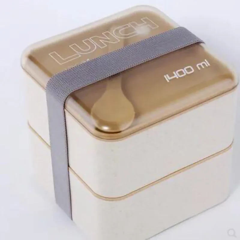 Layered Straw Square Lunch Box Portable Going to Work Heating Container Wheat Fitness Eat Box Students Microwave Oven