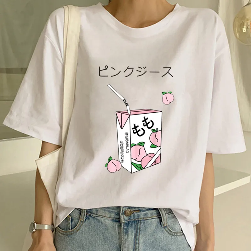 Kawaii Персиковый Сок японские Харадзюку гранж футболка для женщин девушек друзей 90