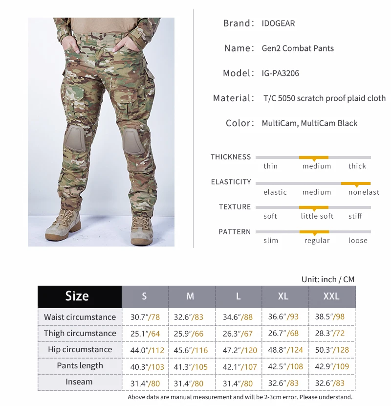 IDOGEAR Gen2 боевые брюки W/наколенники BDU Airsoft Тактические Брюки Мультикам для охоты 3206