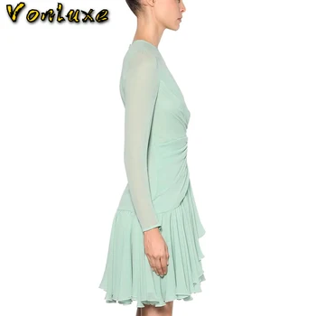 

Luxury Designer Runway Dress Women Elegant Long Sleeve Solid Chiffon Ruffle Ladies Fashion Slim A-line Dresses Femme 2020 Spring