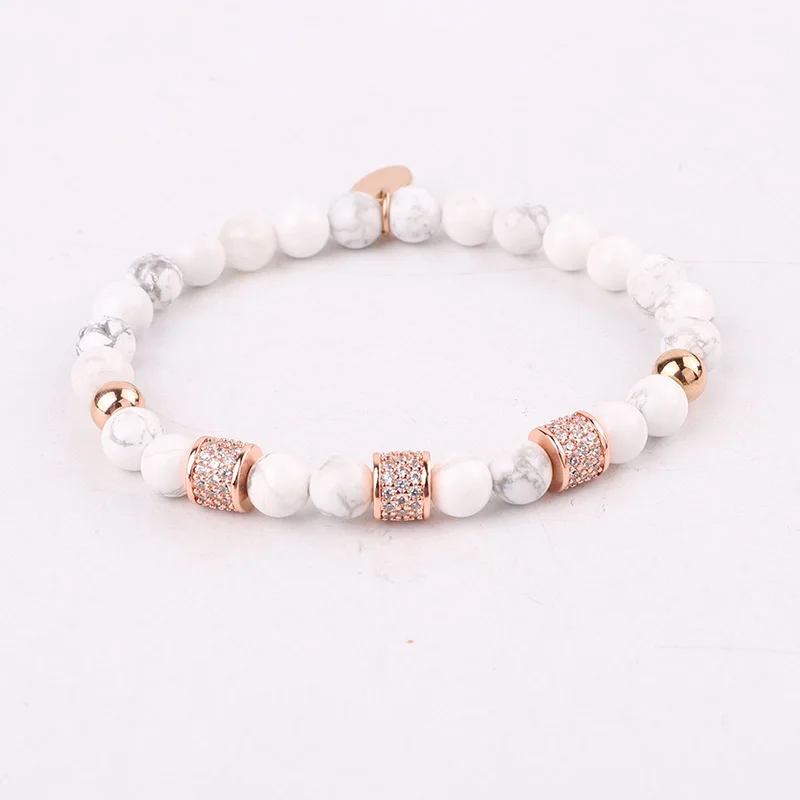 New Fashion Natural Stone Beaded CZ Pave Ball Charm Elastic Beads Bracelet For Women Jewelry Gift - Image 5