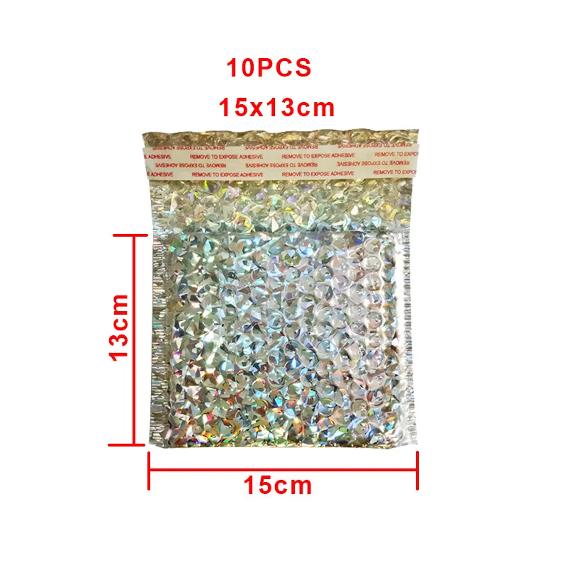 Laser 15x13cm 10pcs 3 размера голографическая аллюминированная пузырчатая сумка утолщенная пузырчатая конверт высокого класса со экструдированной пленкой одежда экспресс-пена конверт - Цвет: Laser 15x13cm 10pcs