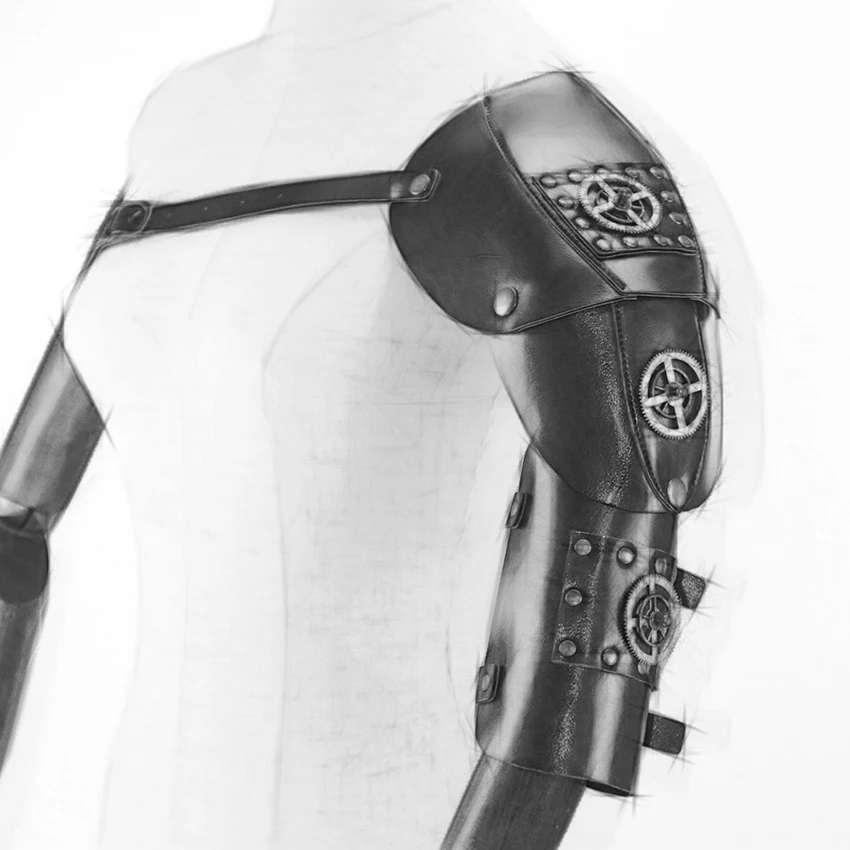 Steampunk Arm Guard Retro Gear Mechanical Medieval Cyberpunk Leather Shoulder Armor Archer Shield Prop Cosplay Anime Accessory