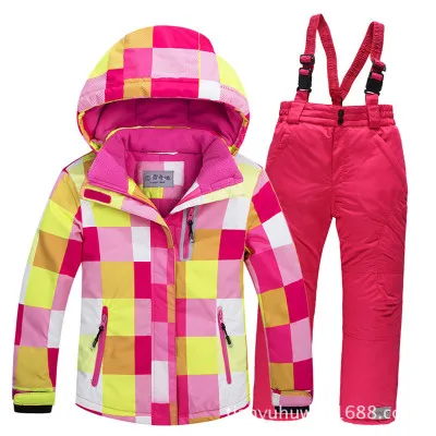 Детский лыжный костюм со штанами, ветрозащитный лыжный костюм с водонепроницаемой подкладкой для мальчиков и девочек - Цвет: 1