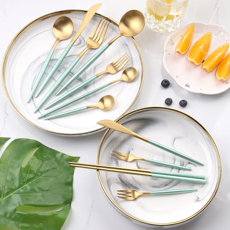 

304 Stainless Steel Cutlery Table Knife Fork Spoon Chopsticks Set Nordic Western Style Dinnerware Tableware Set