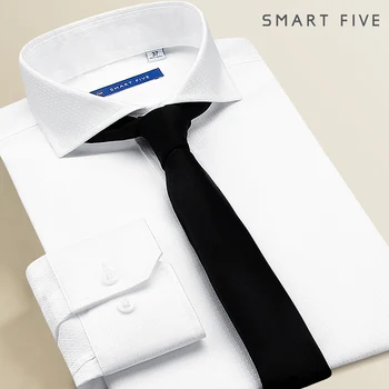 

Big Men White Shirt Business Free Hot Anti-wrinkle One Word Collar French Shirt Dark Jacquard Inch Shirt Defense Static