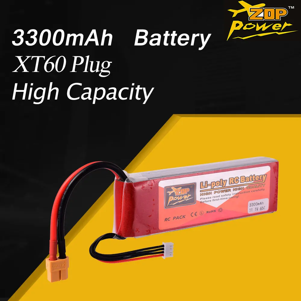 

ZOP Power 11.1V 65C 3300mAh 3S Lipo Battery XT60 Plug Rechargeable for RC Racing Drone Quadcopter Helicopter Car Boat