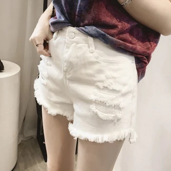 

2019 Spring Summer New Wave Hole Denim Shorts Female Korean High Waist Loose Wide Leg Hot Sexy Shorts
