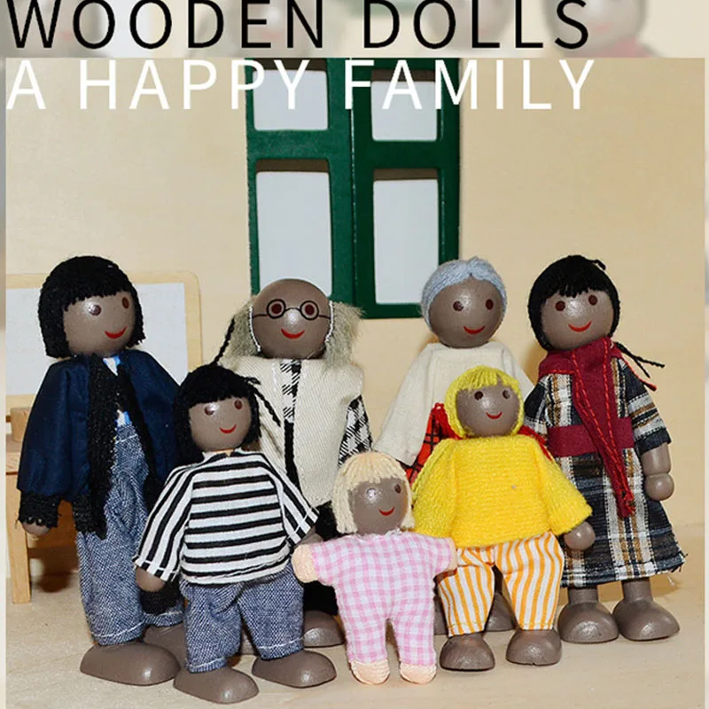 New Wooden Furniture Miniature Toy Mini Wood Dolls Family Doll Kids Children House Play Toy Boys Girls Gifts 2