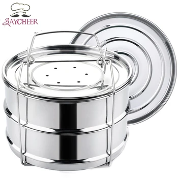 

2 Layers Stackable Steamer Pot Accessories Food Grade Stainless Steel Sturdy Handle Pressure Cooker Steamer Home Kitchen Tools