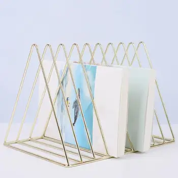 

9-slot Desktop Bookshelf Triangular Book Rack Holder Metal Organizer Shelf Storage Racks Magazine Book Document File Holder