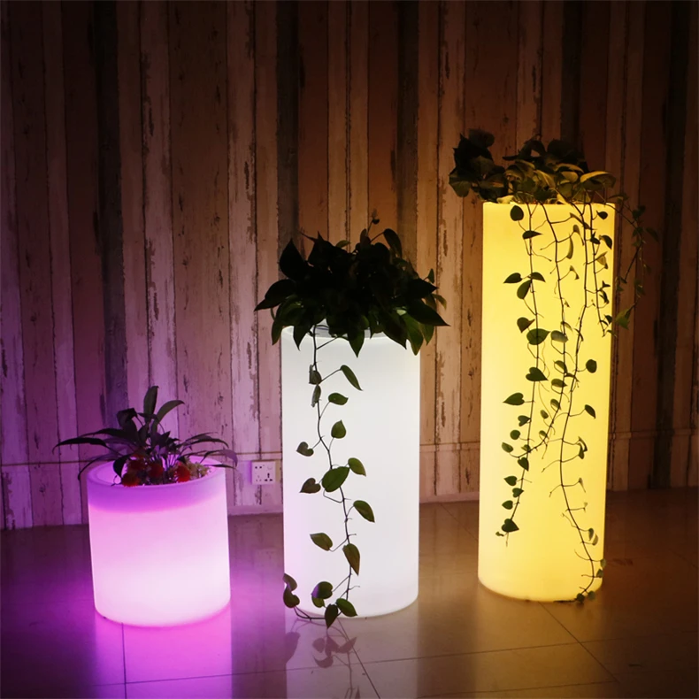 New waterproof LED light round plastic luminous flowerpot cylindrical sub ice barrel outdoor decorative landscape lamp