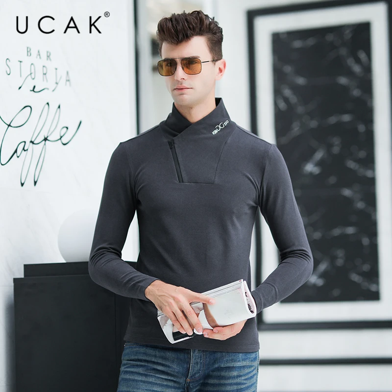 

UCAK Brand Base shirt Men Clothes Sweaters 2020 Autumn Winter New Arrival Streetwear Zipper V-Neck Sweater Men Pull Homme U1162
