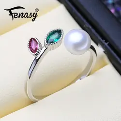 FENASY жемчужные украшения 925 из стерлингового серебра, рубиновое кольцо в форме листика с жемчугом подлинные натуральные пресноводные