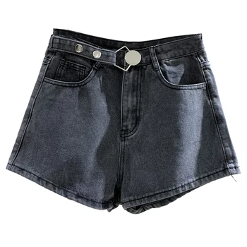 

2020 Summer Fashion New Women Loose High Waist Wide Leg Casual Cotton Denim Shorts For Women Short Pants Black Shorts WH83