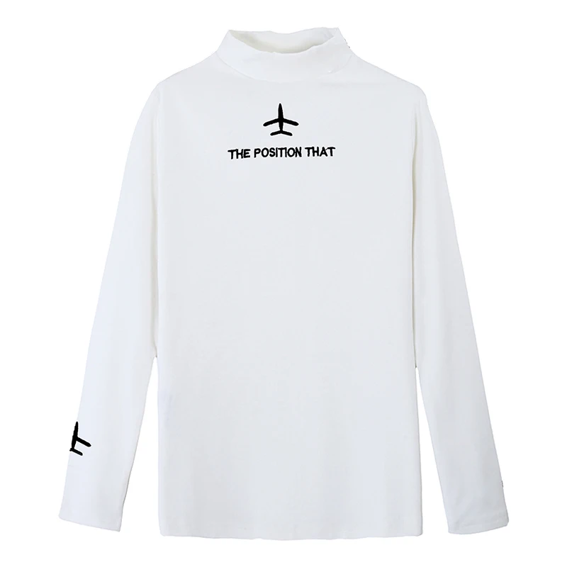white Elegant Autumn Winter Women T-shirts Elegant Half turtleneck Long Sleeve Tee Tops Embroidery All-match Female T shirt - Цвет: white