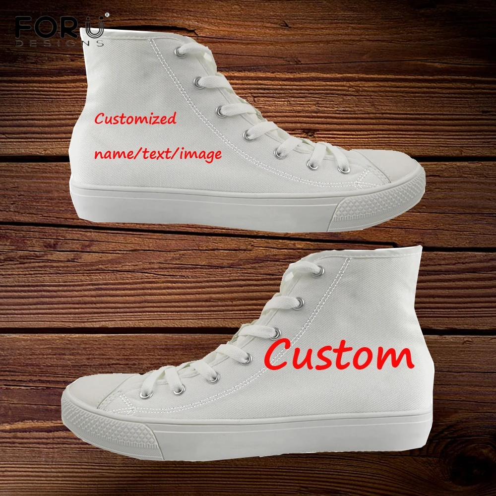 FORUDESIGNS Customize Picture or Logo Women Sneakers Flats Cute Animal Printing Fashion High Top Canvas Vulcanized Shoes Flats