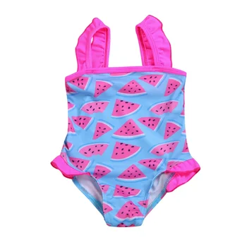 

2020 Summer Baby Swimwear Girls Cute Ruffles Watermelon Print Sling Sleeveless Bodysuit Swimsuit Summer Beach Wears