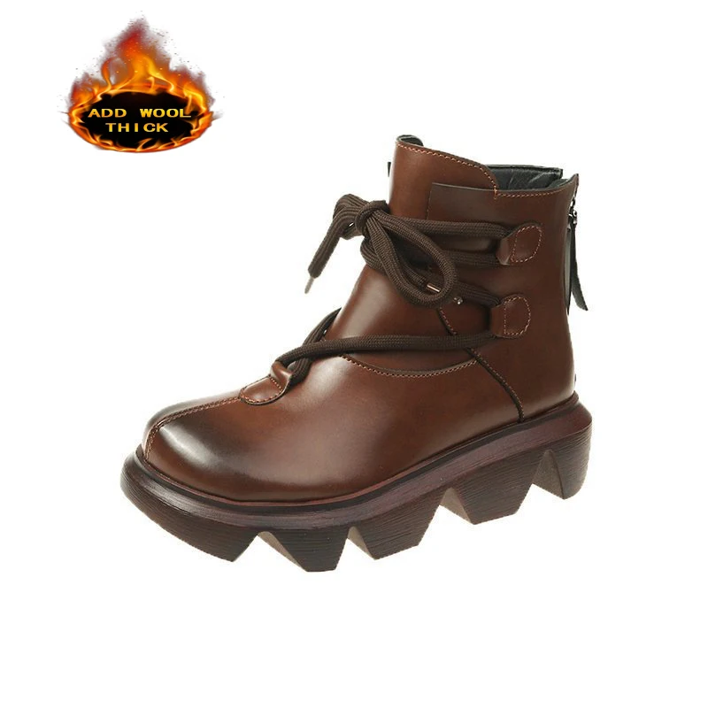 

Boots Women Motorcycle Shoes Platforms Ankle Boots 2020New Autumn Retro Wild Thick-soled Frenulum Undefined Middle Heel Big Size