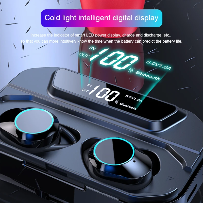  G02 TWS 5.0 Bluetooth Stereo Earphone Wireless IPX7 Waterproof Touch Earbuds Headset 3300mAh LED Sm - 4000082611941