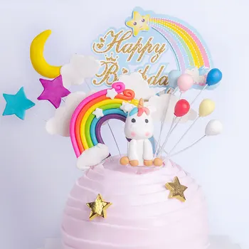 

Unicorn Brithday Party Cake Decor Unicorn Rainbow Cake Topper Happy Birthday Party Decor Kids Boy Girl 1st Birthday Cake Decor