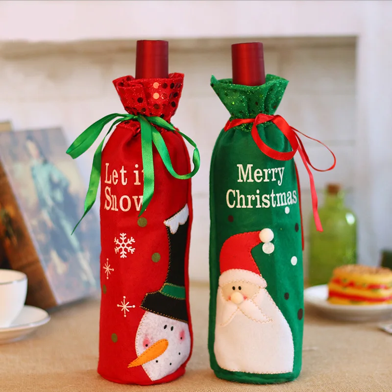 

Christmas Decorations Wine Bottles Cover Santa Claus Red Wine Bottles Snowman Family Party Bar Bottles Clothes Packing Bags